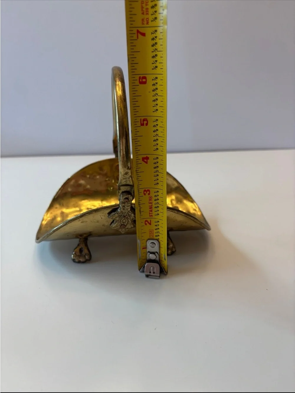 Vintage footed hammered brass mini basket/ mini log holder